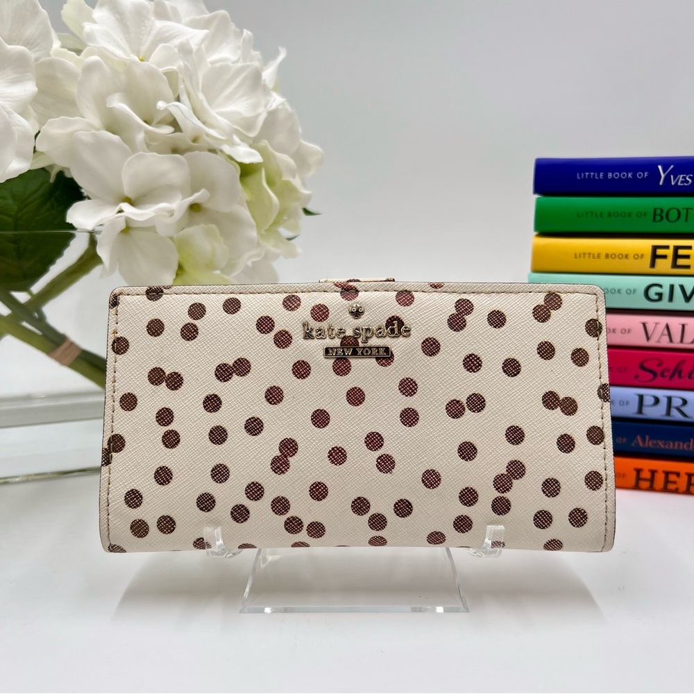 EUC Kate Spade Long Bifold Wallet Polka Dot Saffiano Leather